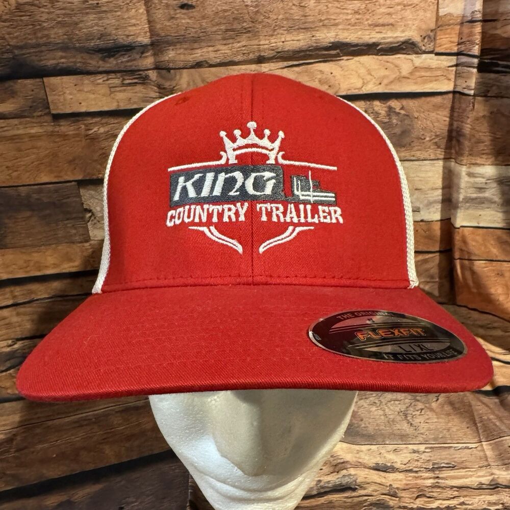 King Country Trailer Hat Port Authority Flexfit Mesh Trucker Cap Red White L/XL
